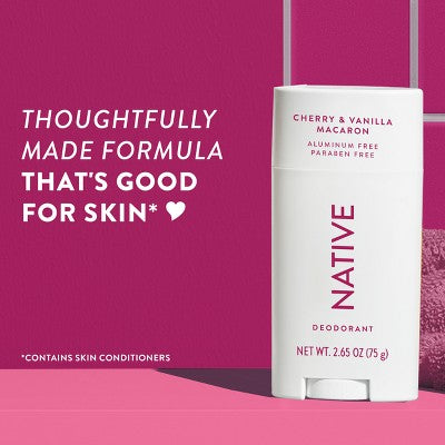 Native Deodorant for Women & Men - Cherry & Vanilla Macaron - Aluminum Free - 2.65oz