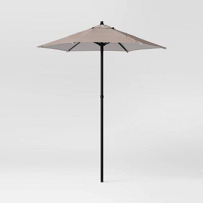6' Round Outdoor Patio Market Umbrella Tan with Black Pole - Room Essentials: Includes Carrying Bag, Steel Frame (LOCAL PICKUP ONLY)