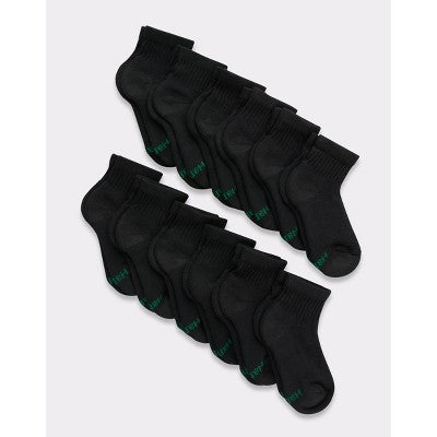Hanes Boys' 12pk Cushioned Ankle Athletic Socks - Black S