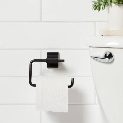 Modern Toilet Paper Holder Black - Threshold: Zinc & Stainless Steel, Wall Mounted, 6.44" Length
