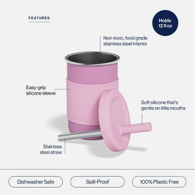 Lalo 12oz Stainless Steel Toddler Baby Cup - Bubble Gum