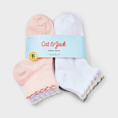 Girls' 6pk Pointelle Scallop Edge Ankle Dress Socks - Cat & Jack M