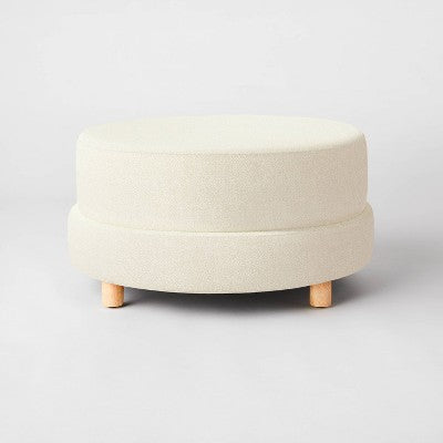 Wilmington Upholstered Round Ottoman Cream Boucle (KD) - Threshold designed with Studio McGee: Transitional Padded Bench, Wood Frame (LOCAL PICKUP ONLY)