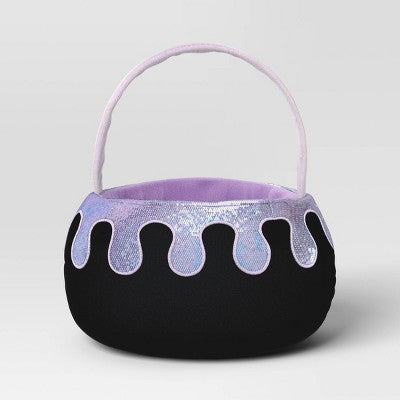 Halloween Round Cauldron Polyester Trick or Treat Decorative Bling Basket Purple - Hyde and EEK! Boutique