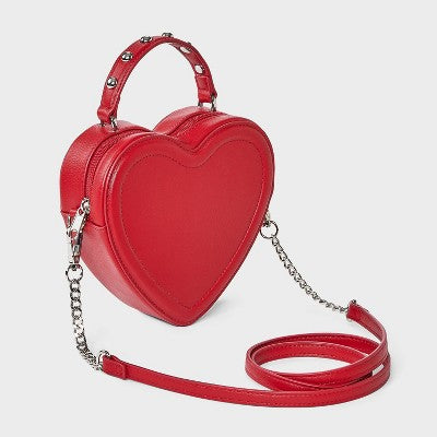Girls' Studded Heart Shaped Crossbody Bag - art class Red