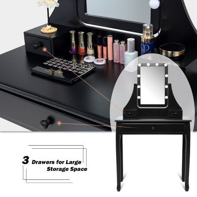 Costway Vanity Table 10 Dimmable Bulbs Makeup Dressing Desk Black (LOCAL PICKUP ONLY)