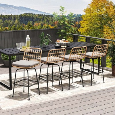 Costway Patio 360° Swivel Bar Stools Set of 2 with Backrests & Footrests Soft Seat Cushions (LOCAL PICKUP ONLY)