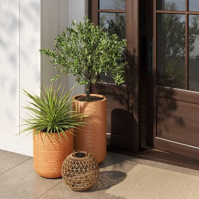 Fluted Outdoor Planter Terracotta Orange 12"x21" - Threshold