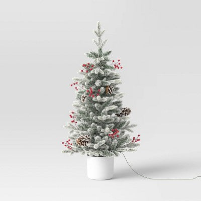 3.5' Pre-Lit Potted Flocked Balsam Artificial Christmas Tree with Berries and Pine Cones - Wondershop (LOCAL PICKUP ONLY)