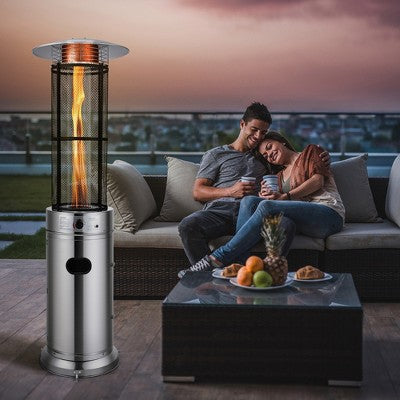 Costway 40000 BTU Patio Heaters Stainless Steel Round Propane Glass Tube Flame W/Wheels (LOCAL PICKUP ONLY)