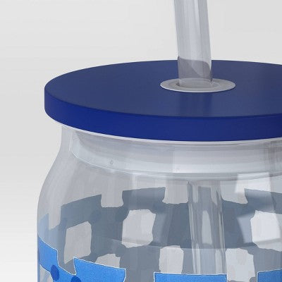 14.5 fl oz Glass Straw Tumbler Blue Check - Room Essentials
