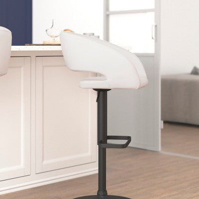 Flash Furniture Erik Contemporary White Vinyl Adjustable Height Barstool with Rounded Mid-Back and Black Base (LOCAL PICKUP ONLY)