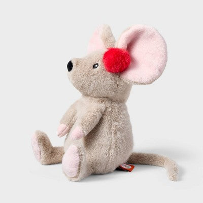 7" Tan Mouse with Red Ear Muffs Stuffed Animal - Gigglescape