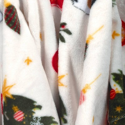 Christmas Puppy & Kitty Printed Plush Throw Blanket Ivory - Wondershop
