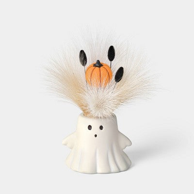 8" Grim Greenery Plastic Ghost Halloween Artificial Pot Planter with Gray Plant - Hyde and EEK! Boutique
