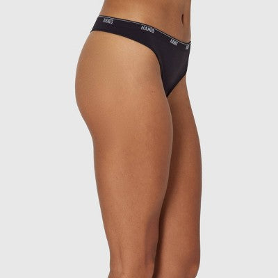 Hanes Women's 3pk Moves Thong - Black/Pink/Red L: Seamless, Lightweight Nylon-Spandex Blend, Low Rise, Full Waistband Elastic