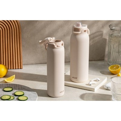Ello Pop and Fill 32oz Stainless Steel Water Bottle Tonal Cream