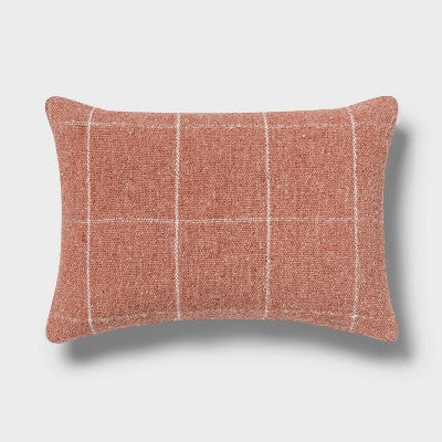 Windowpane Woven Decorative Pillow Oblong Light Terracotta Pink - Threshold: Rectangle Accent Cushion for Sofa, Polyester-Rayon Blend