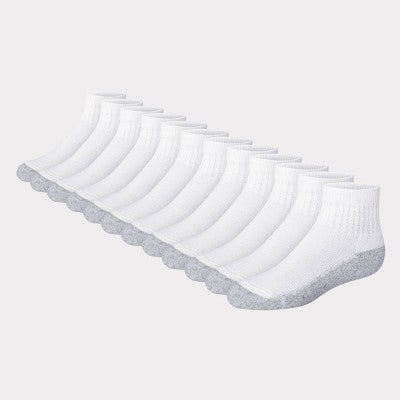 Hanes Boys' 12pk Cushioned Ankle Socks - White L: Moisture Wicking, Midweight Knit