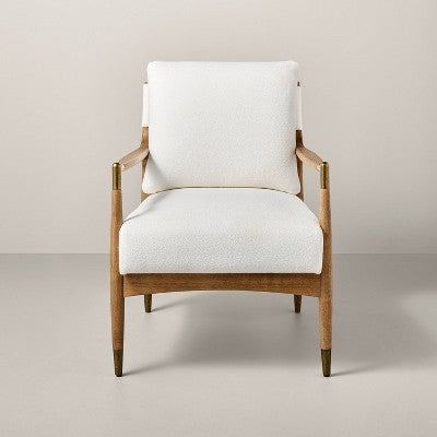 Boucle Upholstered Accent Arm Chair with Brass Details (FA) - Natural/Aged Oak - Hearth & Hand with Magnolia (LOCAL PICKUP ONLY)