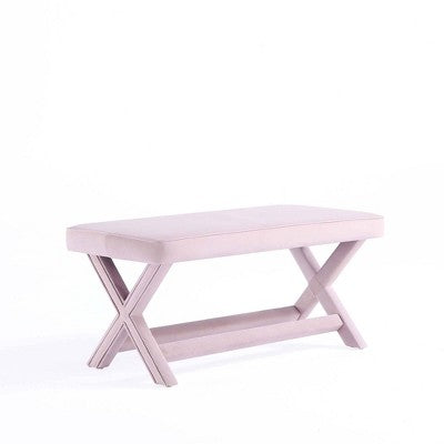 Manhattan Comfort Abigail Velvet Upholstered Double Ottoman Pink: Mid-Century Modern, No Assembly Required, Wood Legs (LOCAL PICKUP ONLY)