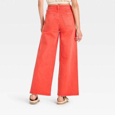 Women's High-Rise Sailor Wide Leg Ankle Jeans Red 6