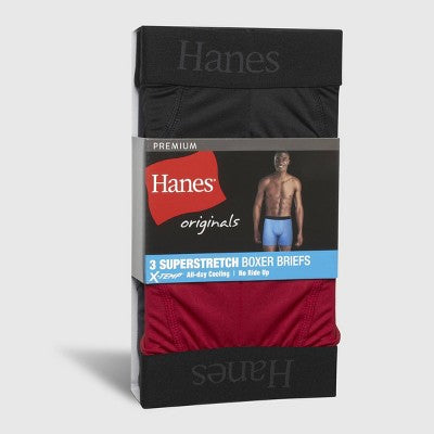 Hanes Originals Premium Men's Super Stretch Boxer Briefs 3pk - Gray/Red/Black M: Tagless, Moisture Wicking, Quick Dry