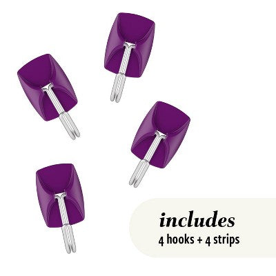 Command 4pk Damage-Free Small Wire Hooks Candied Plum