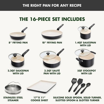 GreenPan Rio Advanced 16pc Ceramic Nonstick Cookware Set Black (LOCAL PICKUP ONLY)