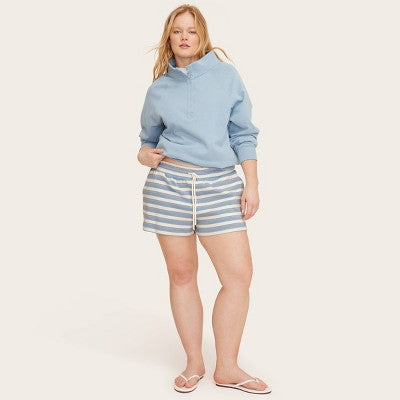Women's High-Rise Drawstring Knit Pull-On Shorts - Parke x Target Light Blue/Orange Striped L