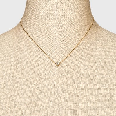Valentine's Day Silver Plated Gold Dipped Micro Pave Heart Cubic Zirconia Pendant Necklace - Gold