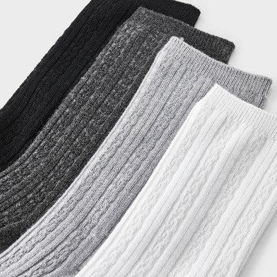 Women's Ultra Soft Everyday Cable 4pk Crew Socks - Auden Black/Heather Gray/White 4-10