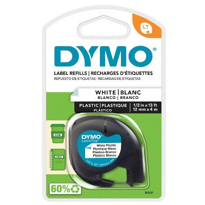 DYMO LetraTag Plastic Label Tape Cassette - White Plastic