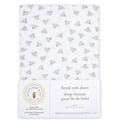 Burt's Bees Baby Organic Fitted Crib Sheet - Honeybee - Gray