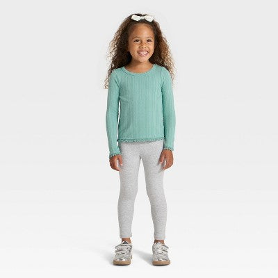 Toddler Girls' Long Sleeve Pointelle T-Shirt - Cat & Jack Green 18M