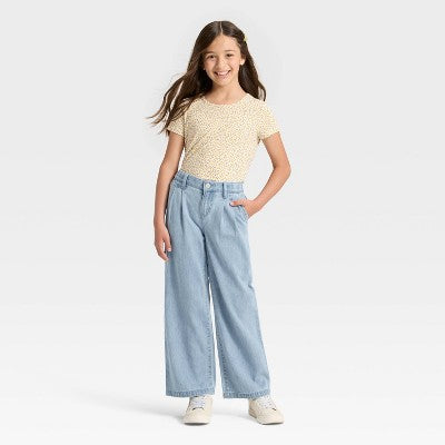 Girls' Wide Leg Jeans - Cat & Jack Light Wash XXL