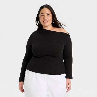 Women's One Shoulder Asymmetrical Knit Ribbed Top XXL