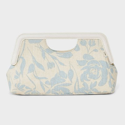 Frame Clutch Bag - A New Day Blue Floral: Cotton Canvas, Botanical Pattern, Magnetic Closure, 10"x6"x2.5"