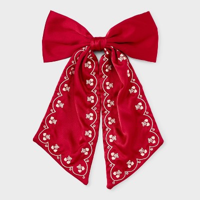 Scallop Trim Bow Hair Barrette - A New Day Red