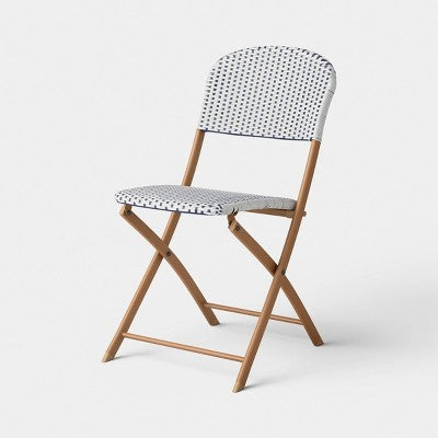 French Cafe Outdoor Folding Patio Accent Armless Chair Beige/White/Navy - Threshold (LOCAL PICKUP ONLY)