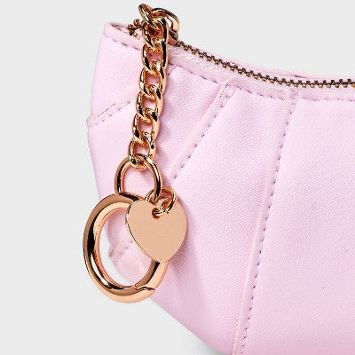 Valentine's Day Croissant Clip On Pouch - A New Day: Solid Pink Coin Purse