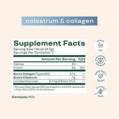 BLOOM NUTRITION Colostrum & Collagen Peptides Powder Stick Packs - Unflavored - 0.99oz/7ct