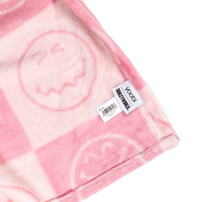 Yoobi SmileyWorld 50"x60" Faux Shearling Smiley Checkered Blanket Printed Pink
