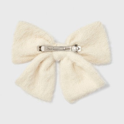 Fuzzy Bow Hair Barrette - Universal Thread White