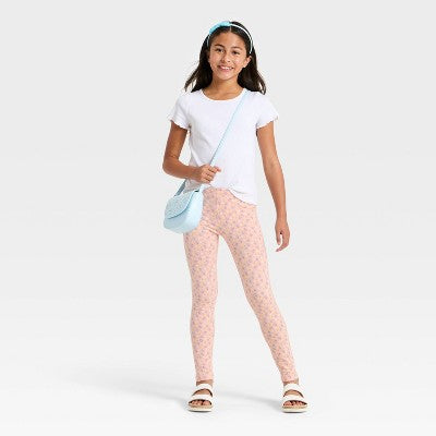 Girls' Floral Leggings - Cat & Jack Clay Pink S Slim