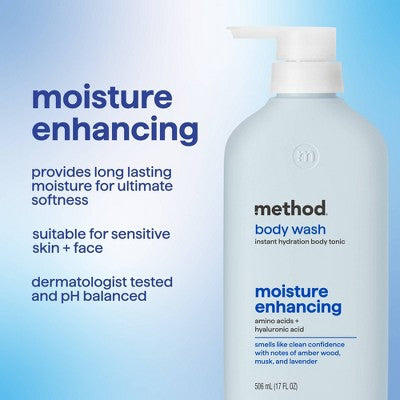 Method Moisture Enhancing Men's Body Wash Tonic with Amino and Hyaluronic Acids - Amber Wood, Musk and Lavender - 17 fl oz