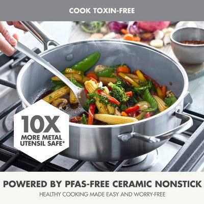 GreenPan Prism 5qt Hybrid Stainless Steel and Ceramic Nonstick Saute Pan with Lid (LOCAL PICKUP ONLY)