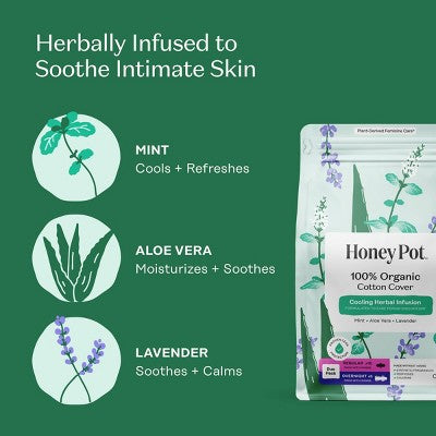 Honey Pot 100% Organic Cotton Cover Cooling Regular Overnight Duo Pads - 16 ct