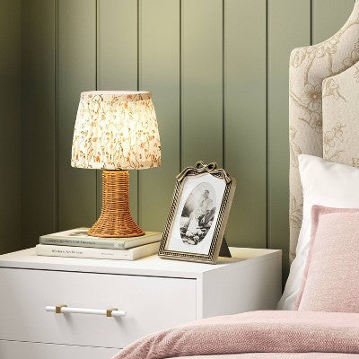 Mini Rattan and Pleated Lamp Shade Table Lamp Brown - Threshold