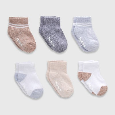 Hanes Baby Boys' 6pk PURE Comfort with Organic Cotton Solid Ankle Socks - White/Gray 6-12M: Knit, Breathable